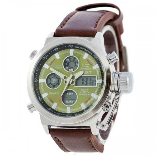 Годинник AMST Silver-Green Brown Wristband