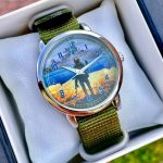 Годинник механічний 001 "Рускій Корабль" Срібло Nato Green